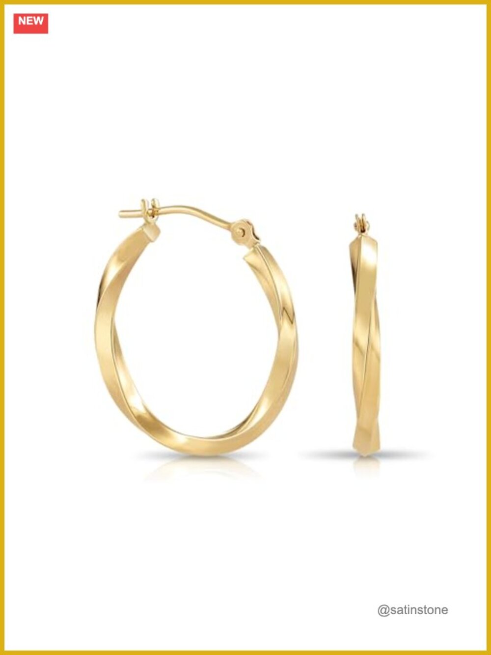 10K Yellow Gold Twisted Round Hoop Earrings Latch Back